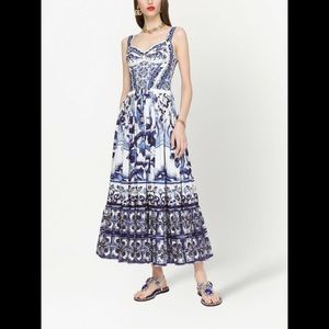 Majolica-Print Midi Bustier Dress Size Large